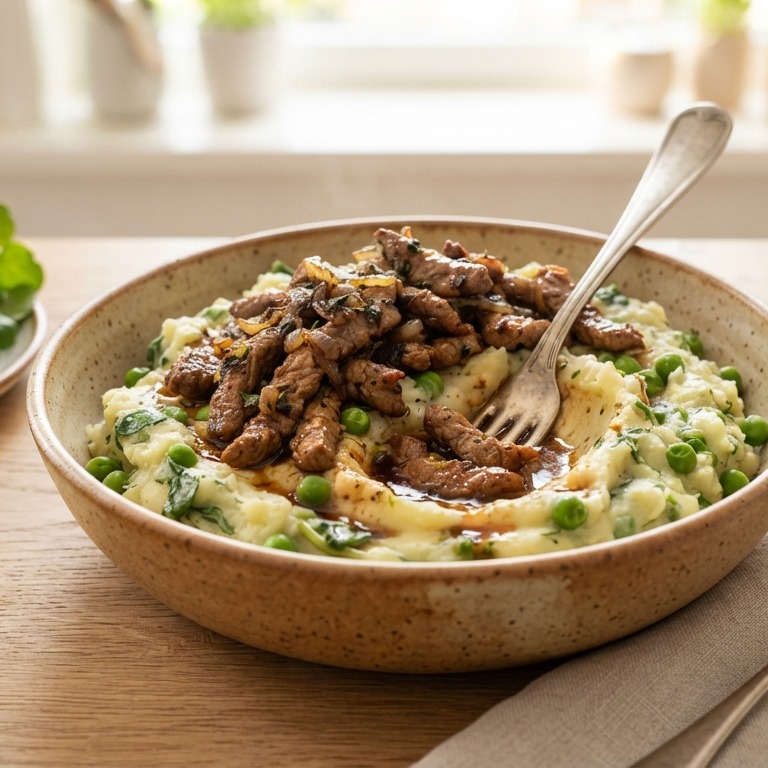 Lenterstamppot met roerbakreepjes recept