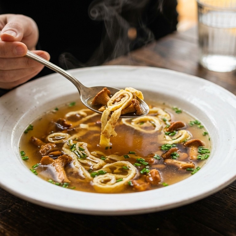 Light runderbouillon met ei en paddestoelen recept