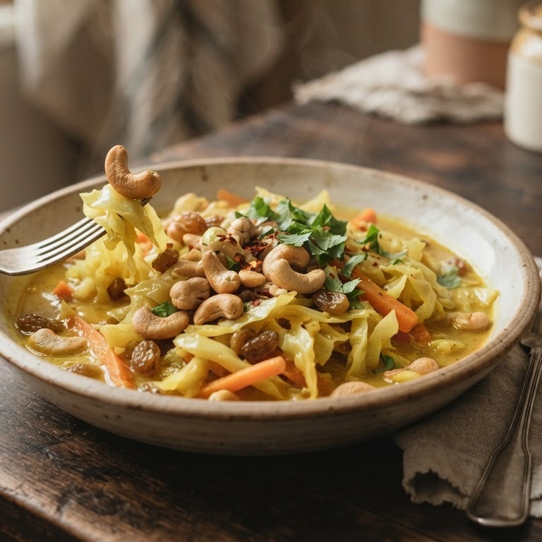 Light witte koolcurry met cashewnoten recept