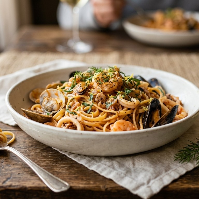 Linguine met zeevruchten recept