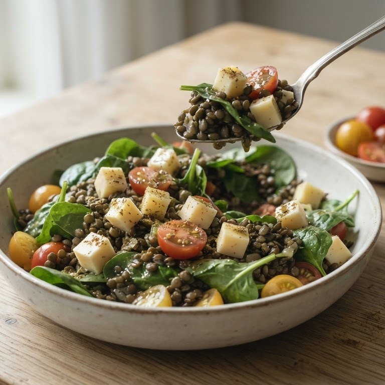 Linzensalade met kaas recept