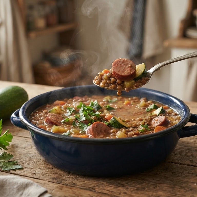 Linzensoep met worst recept