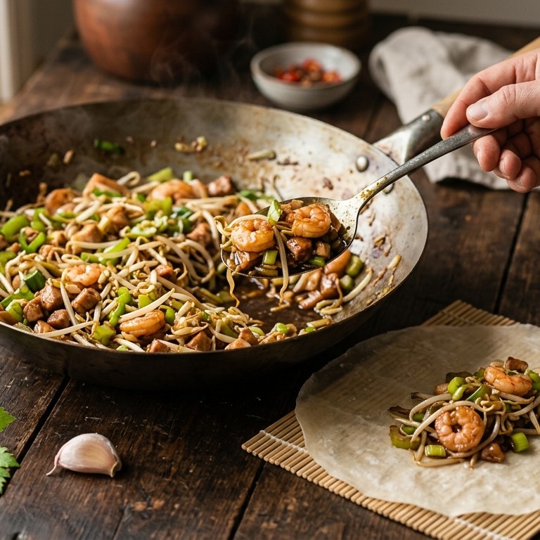 Loempia vulling (garnalen, tauge en prei) recept