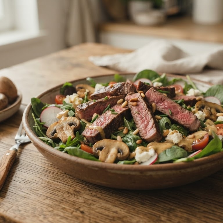 Maaltijdsalade met biefstukreepjes recept