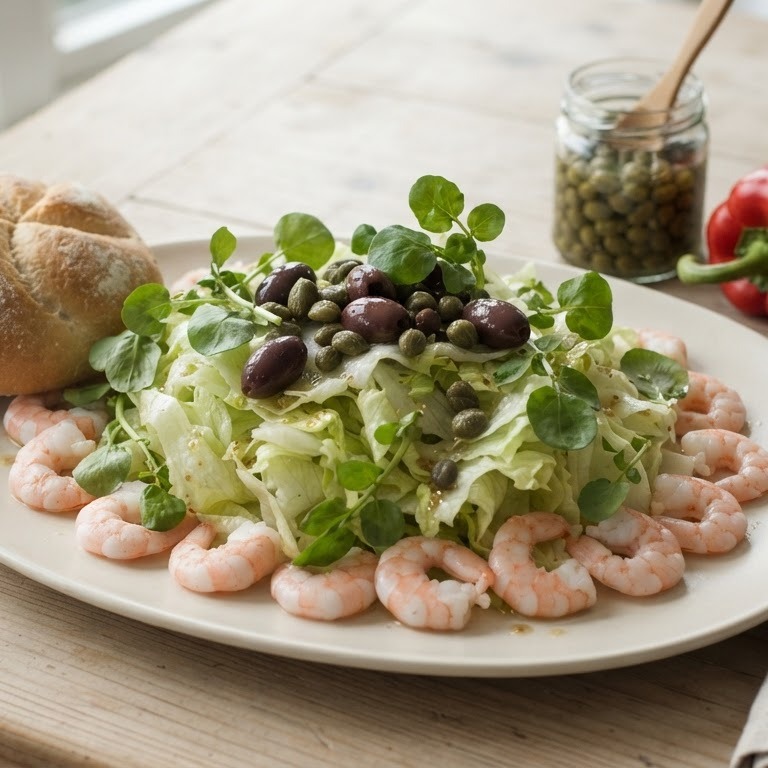Maaltijdsalade met garnalen en ijsbergsla recept