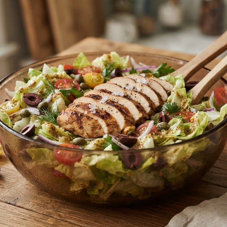 Maaltijdsalade  met kip en ijsbergsla recept