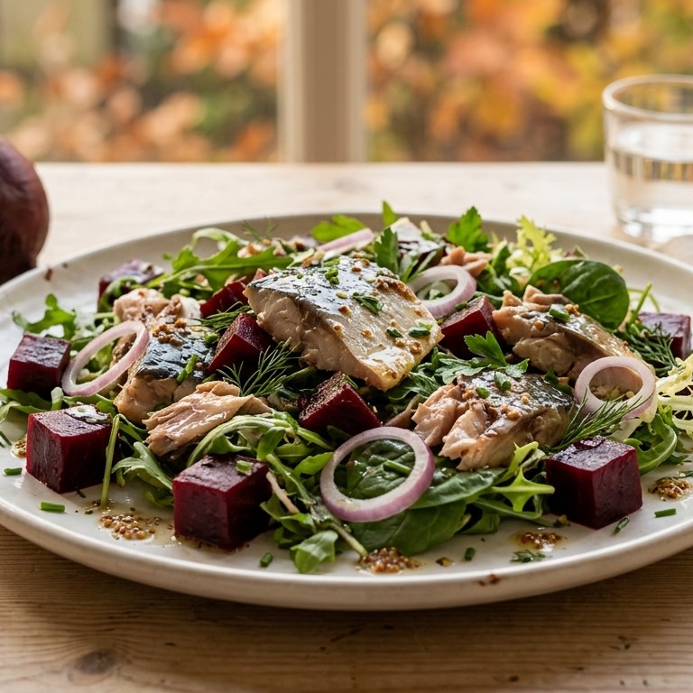 Maaltijdsalade met makreel en bietjes recept