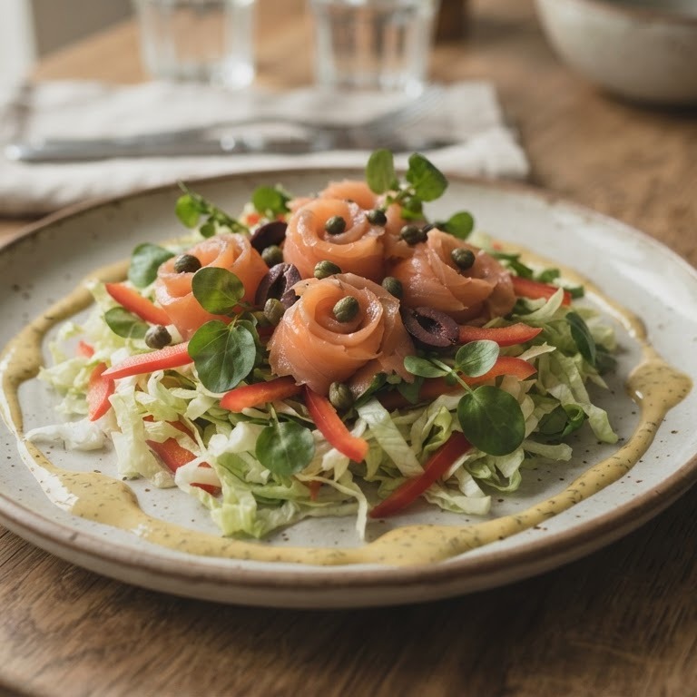 Maaltijdsalade  met zalm en ijsbergsla recept