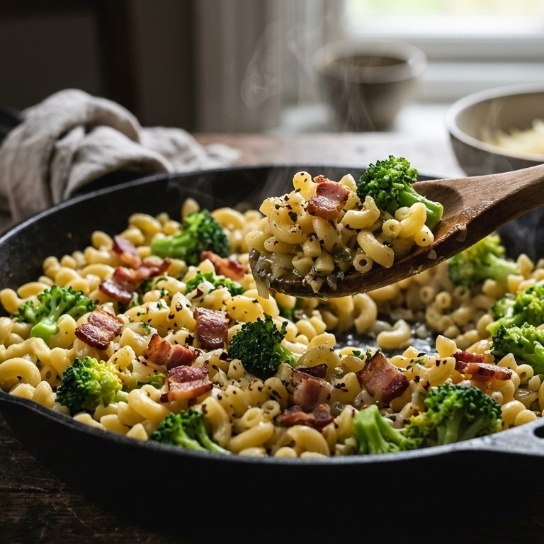 Macaroni met broccoli en spek recept