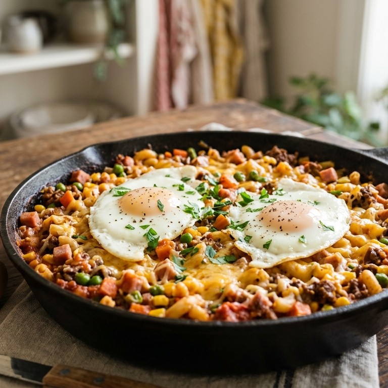 Macaroni met gehakt en hamblokjes en groenten recept