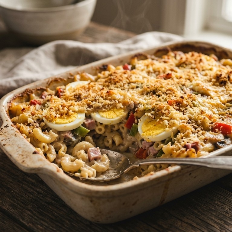 Macaroni met ham en ei uit de oven recept