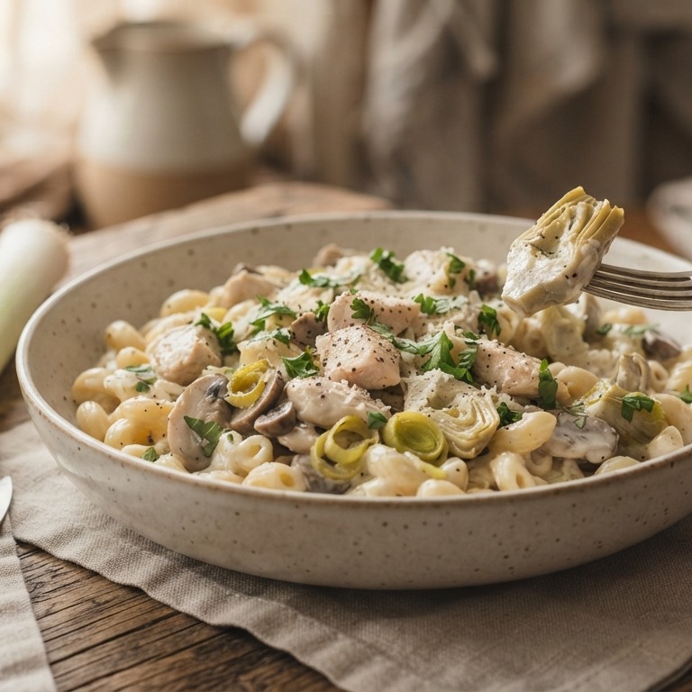Macaroni met kip, prei en roomkaas recept