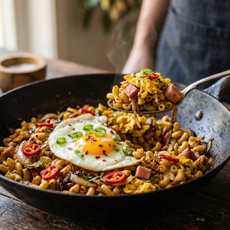 Macaroni met nasi-kruiden en eieren recept