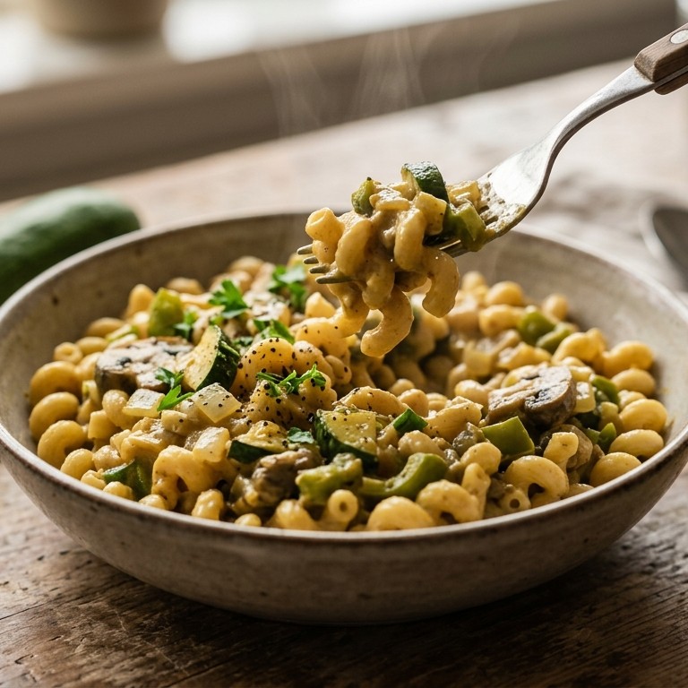 Macaroni met romige groentesaus, vegetarisch recept