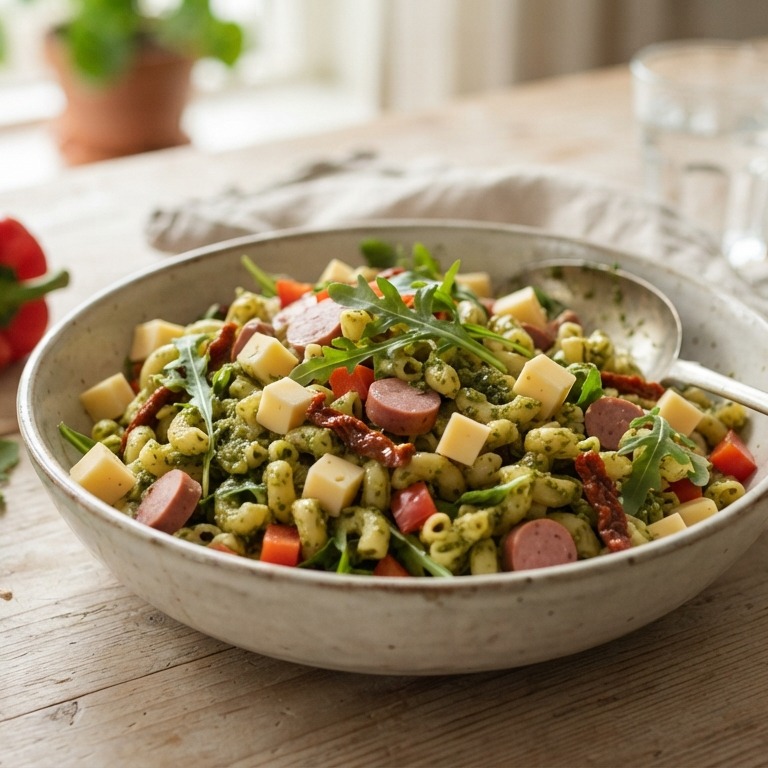 Macaroni/pesto salade recept