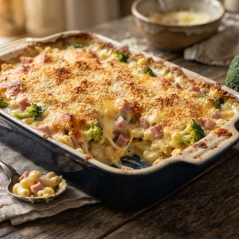 Macaroni uit de oven met ham en broccoli recept