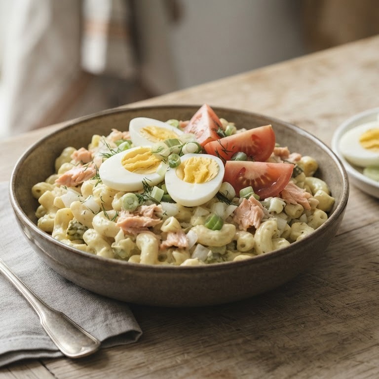 Macaronisalade met zalm recept