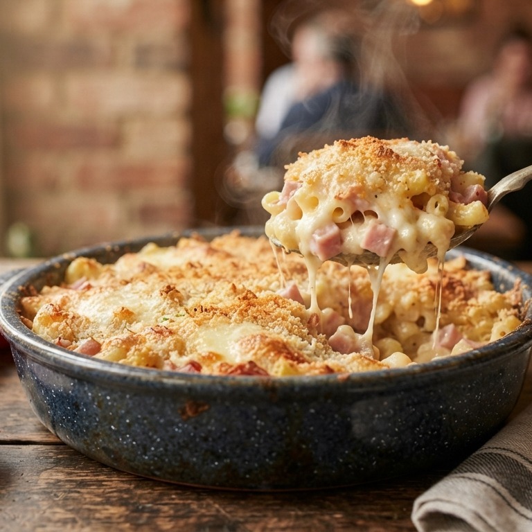 Macaronischoteltje met ham en kaas recept