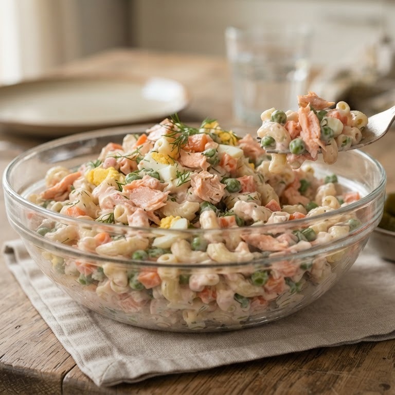 Macaronizalmsalade recept