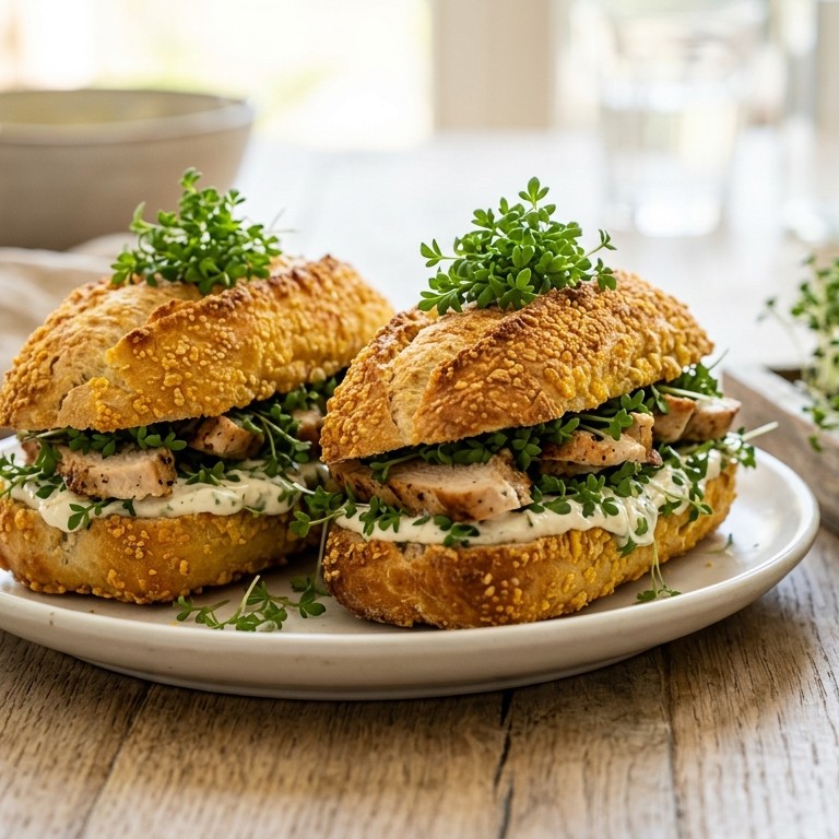 Maisbroodjes met kipfilet en tuinkers recept
