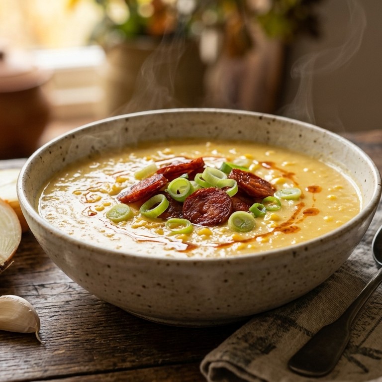 Maïssoep met chorizo en bosui recept