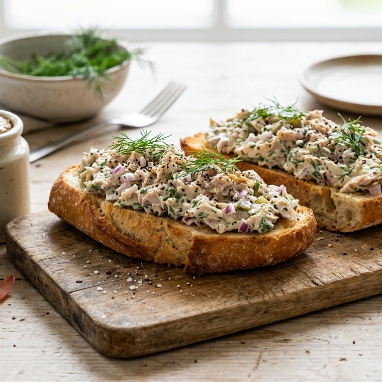 Makreelsalade op warm stokbrood recept