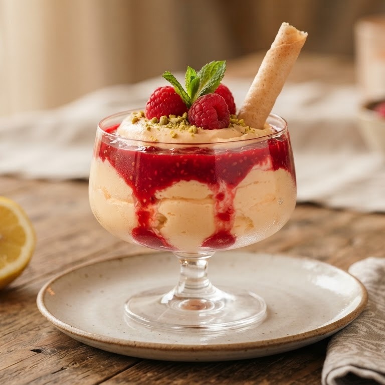 Mango-yoghurtmousse met frambozensaus recept