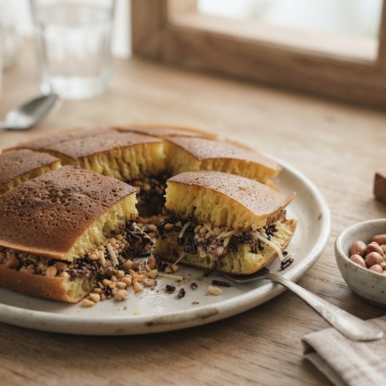Martabak Manis Dua (dubbelgeklapte koek met pinda-kaas-vulling) recept