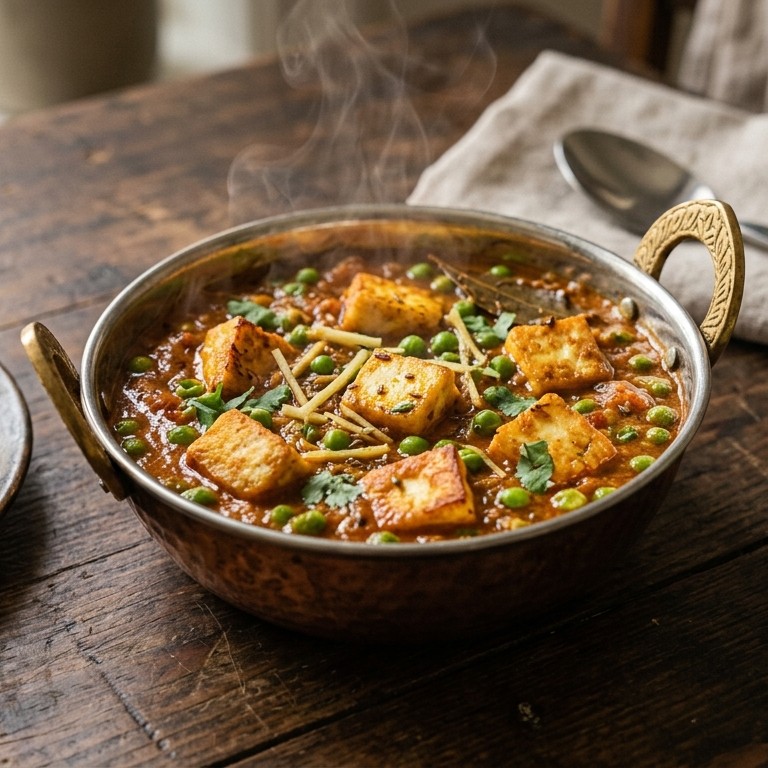 Mattar panir (Erwten-panircurry) recept