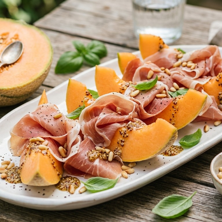 Meloen en proscutto met dressing recept