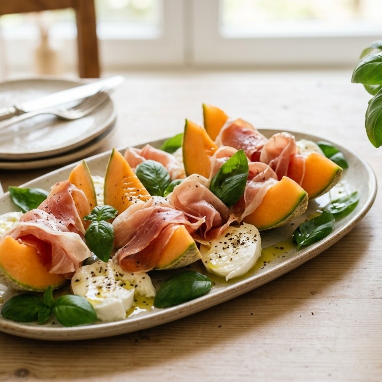 Meloen met mozzarella en ham recept