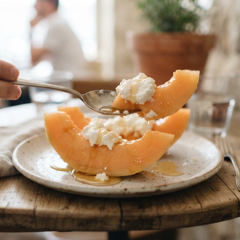 Meloen met ricotta en honing recept