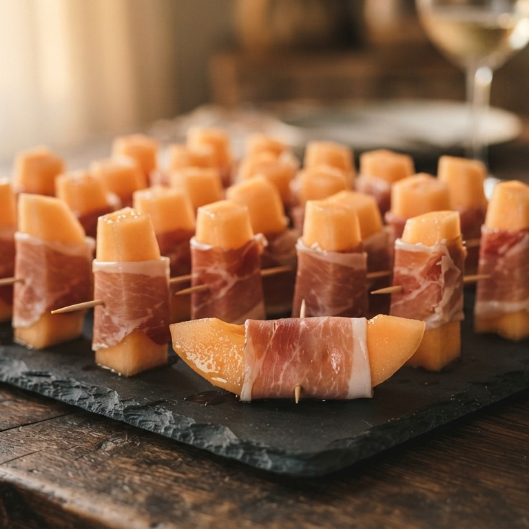 Meloen rolletjes met rauwe ham recept