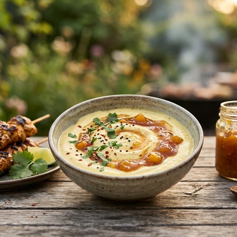 Merriesaus met mangochutney en magere kwark recept