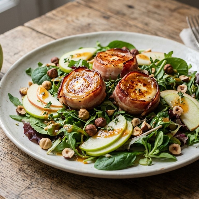 Mesclun et fromage de chèvre au bacon recept