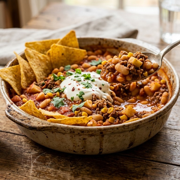 Mexicaanse bonenschotel met tacochips en zure room recept