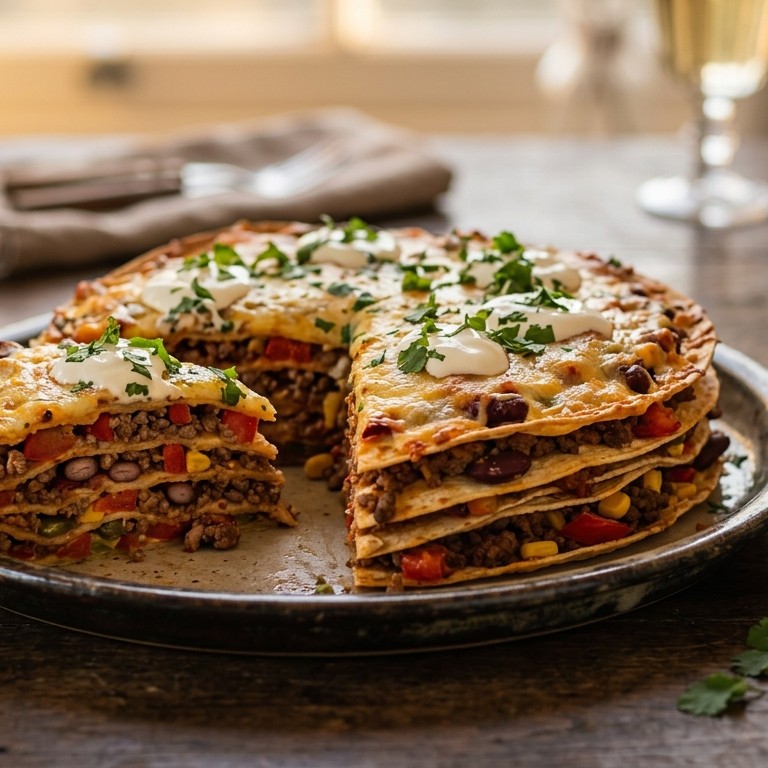 Mexicaanse tortilla taart met gehakt recept