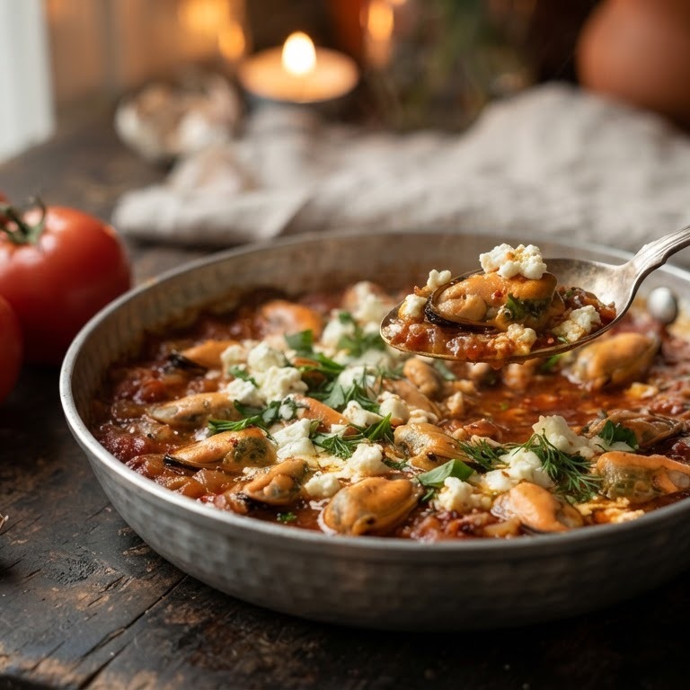 Midia saganaki recept