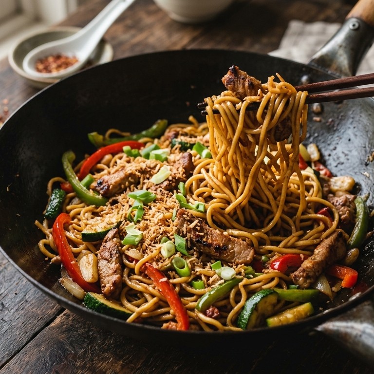 Mie babi sajoer (noedels met varkensvlees en groenten) recept