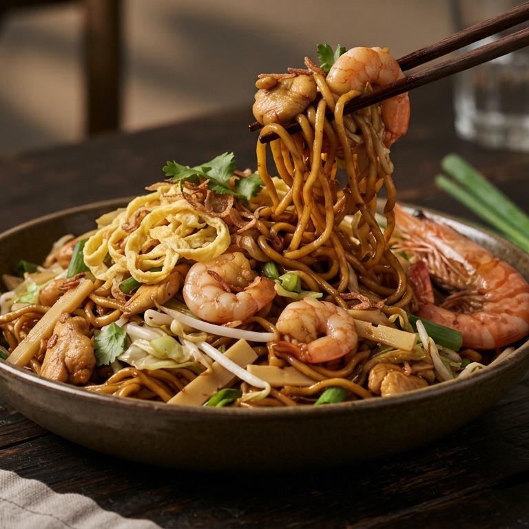 Mie Goreng Ajam dan Udang (mie met kip en garnalen) recept