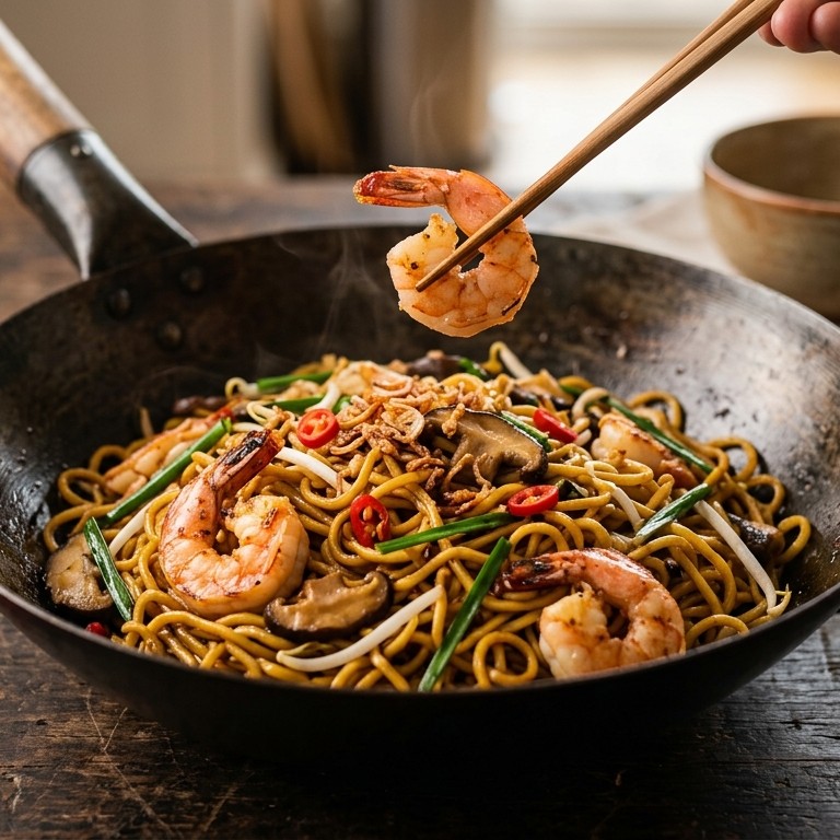 Mie Goreng Udang (mie met tijger garnalen) recept