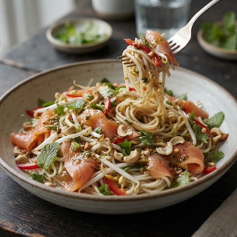 Mie met gerookte zalm recept