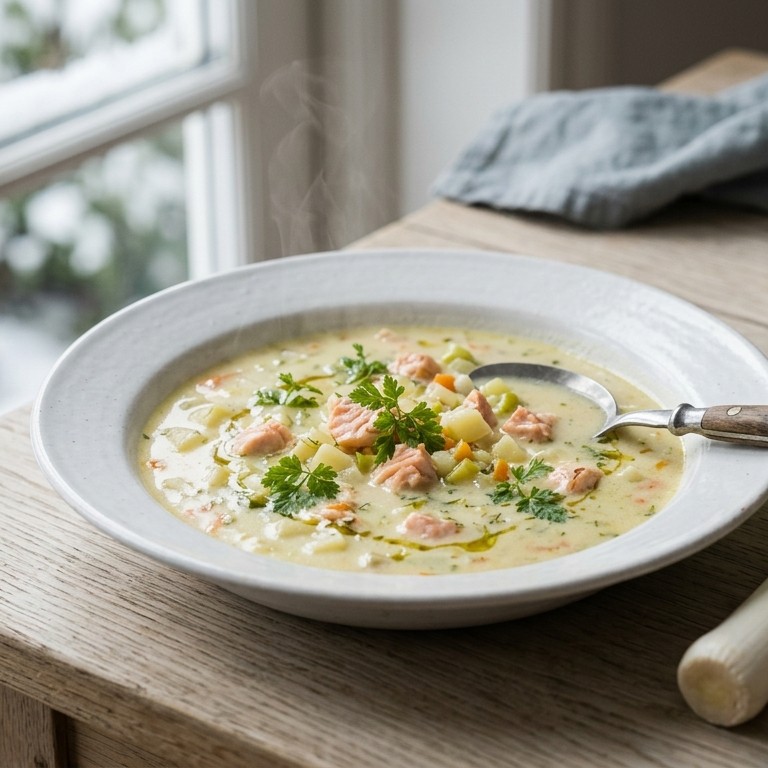 Mierikswortelsoep met zalm recept