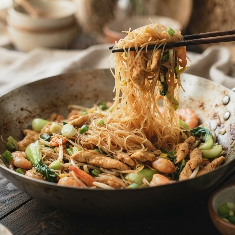 Mihoen ajam goreng (mihoen met kip en groenten) recept