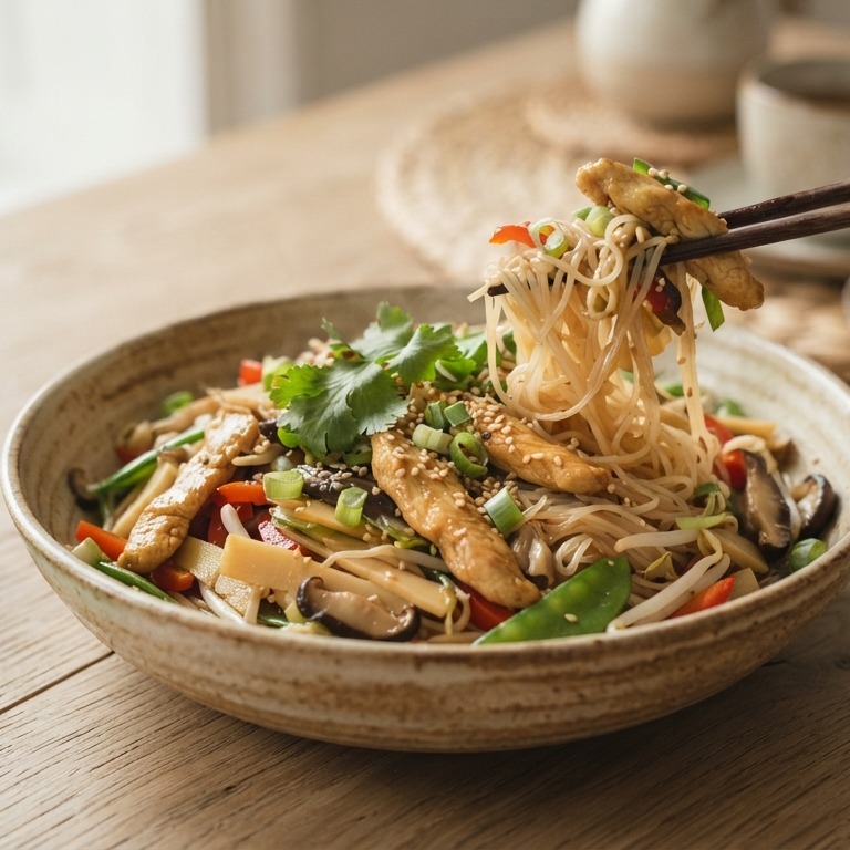 Mihoen met kip en knapperige groenten recept