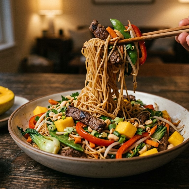 Mihoen met wokgroeten en mango recept