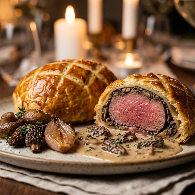 Mini Beef Wellington met morieljes, sherry en tijm recept