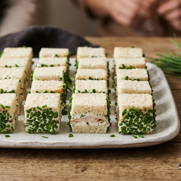 Minisandwiches met gerookte kip en bieslookrand recept