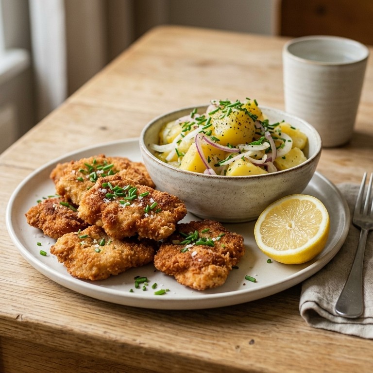 Minischnitzels met aardappelsalade recept