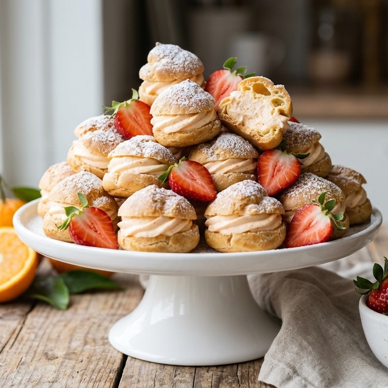 Minisoezen met sinaasappelroom en aardbeien recept